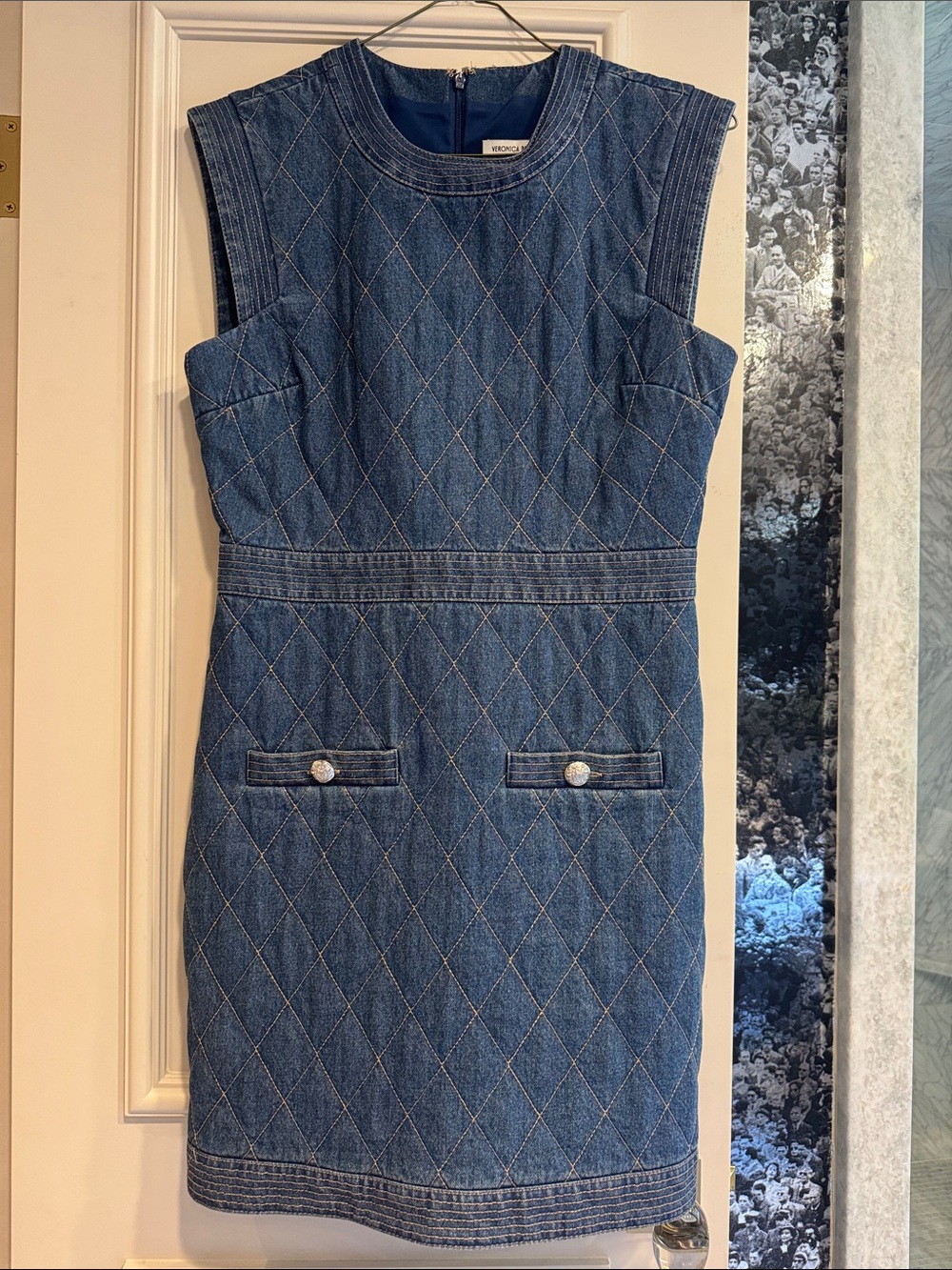 Veronica Beard Blue Quilted Denim Sleeveless Dress